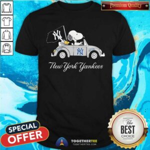Original Snoopy Drives Car With New York Yankees Flag T-Shirt