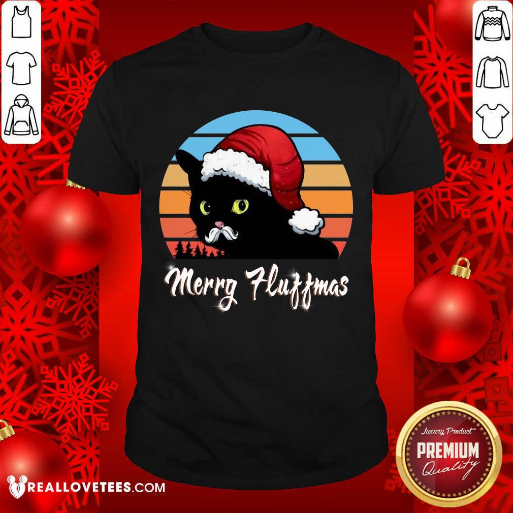 Luxury Santa Black Cat Merry Fluffmas Christmas Vintage Shirt