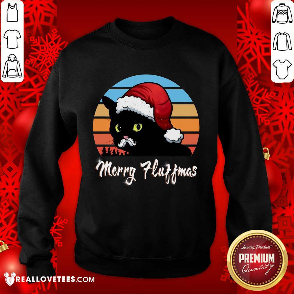Luxury Santa Black Cat Merry Fluffmas Christmas Vintage Shirt - Image 3