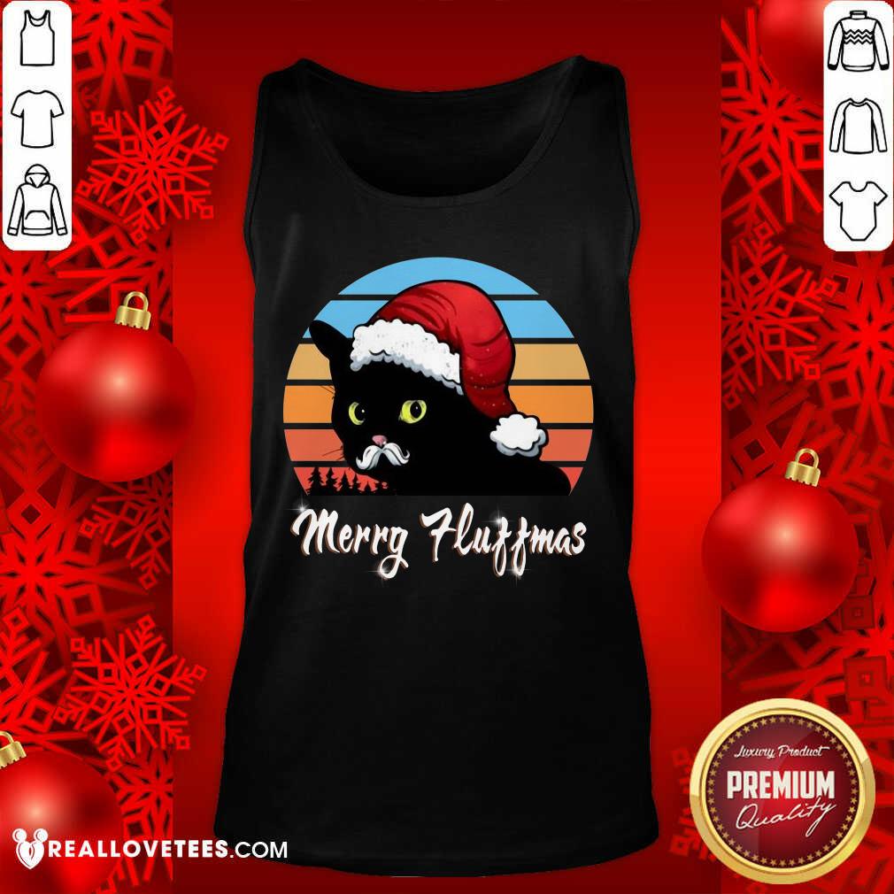 Luxury Santa Black Cat Merry Fluffmas Christmas Vintage Shirt - Image 2