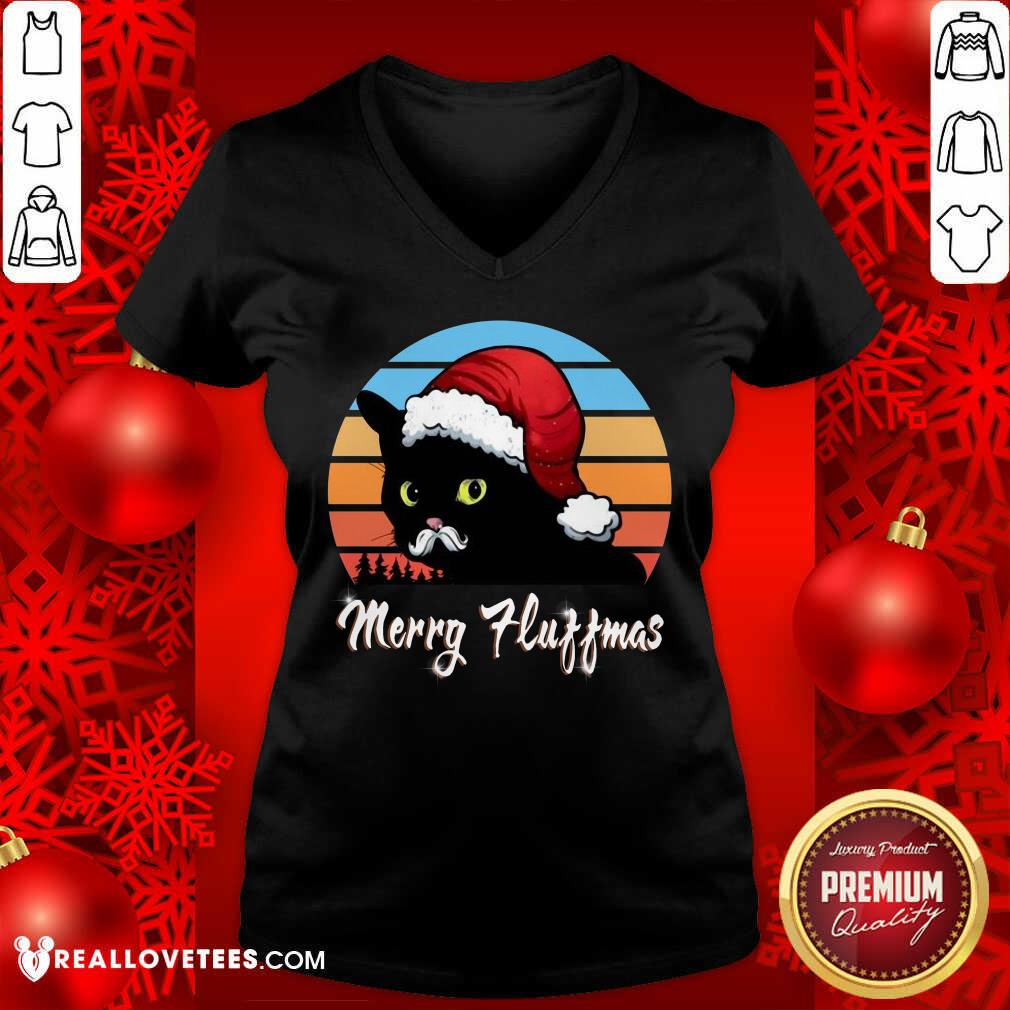 Luxury Santa Black Cat Merry Fluffmas Christmas Vintage Shirt - Image 5