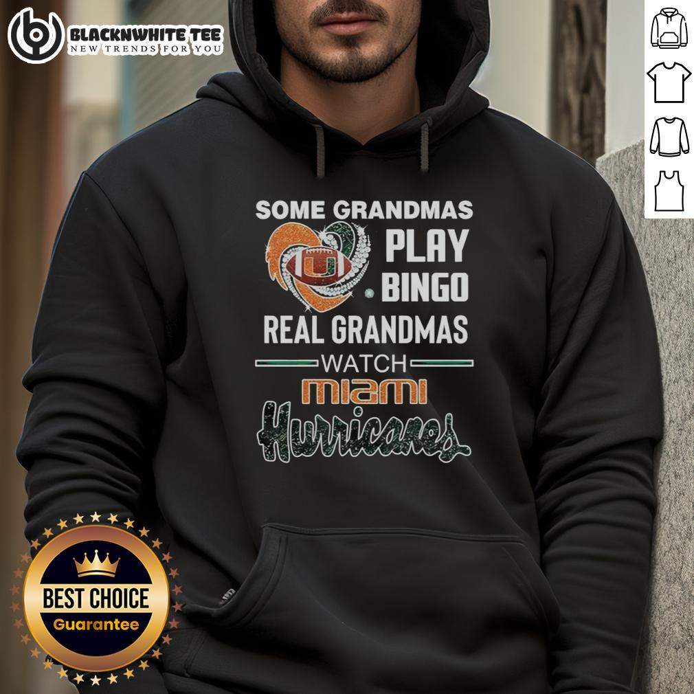 Nice Some Grandmas Play Bingo Real Grandmas Watch Miami Hurricanes Heart Diamond T-Shirt - Image 2