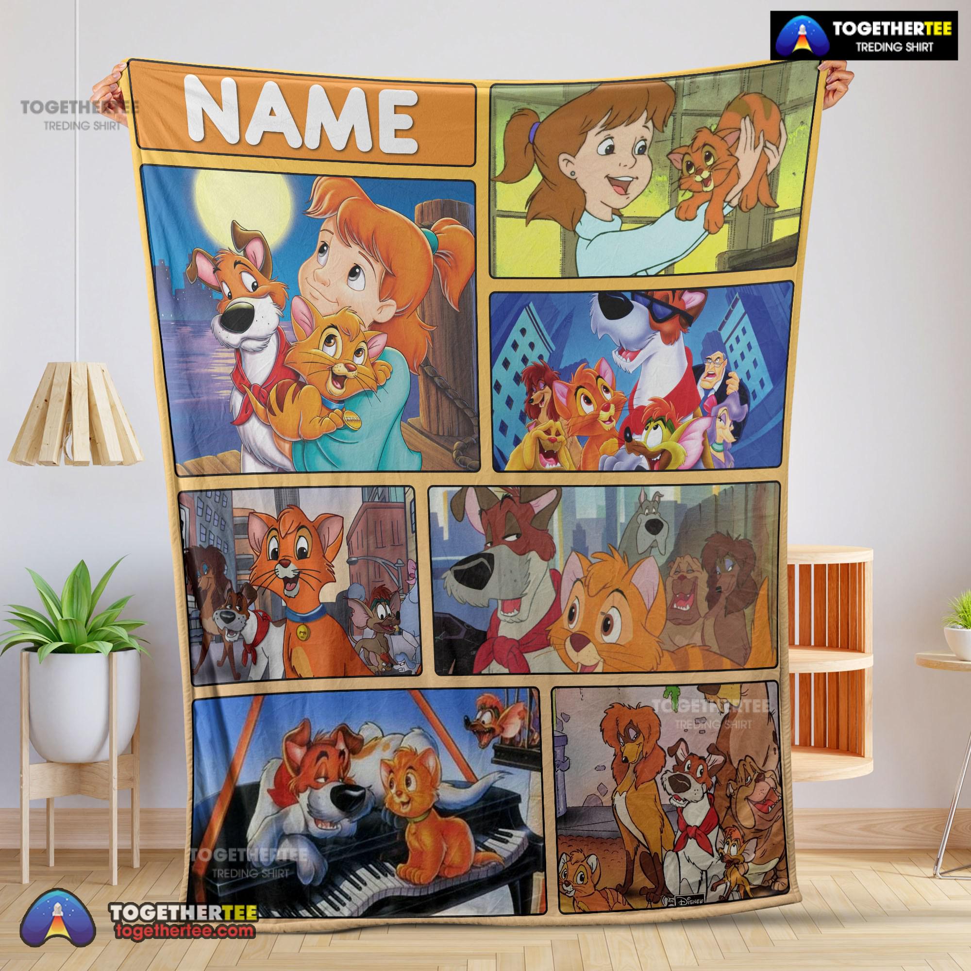 Official Disney Oliver & Company Jenny Foxworth Oliver Dodger With Friends Blanket Fleece Customized Blanket