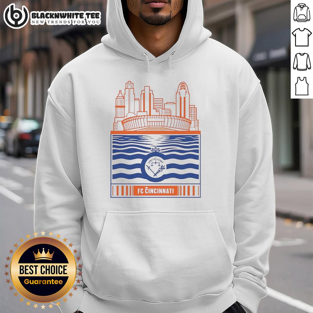 Nice FC Cincinnati City Skyline Stadium With River And Logo Retro T-Shirt - Image 2