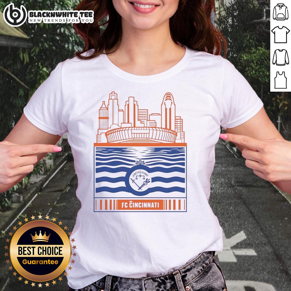 Nice FC Cincinnati City Skyline Stadium With River And Logo Retro T-Shirt - Image 3