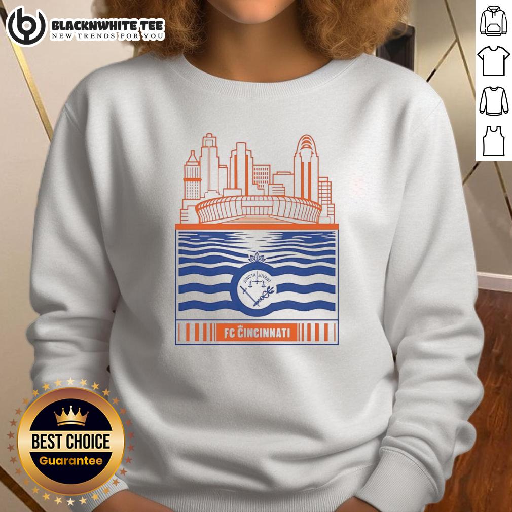 Nice FC Cincinnati City Skyline Stadium With River And Logo Retro T-Shirt - Image 5