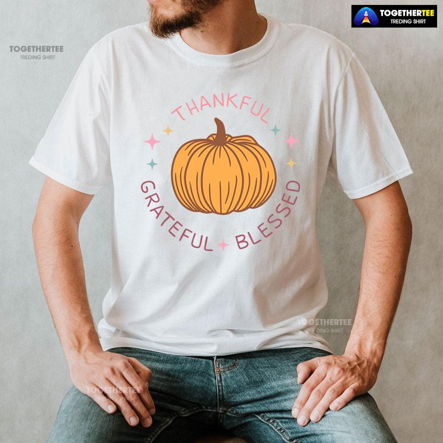 Thankful Grateful Blessed Pumpkin T-Shirt - Image 3