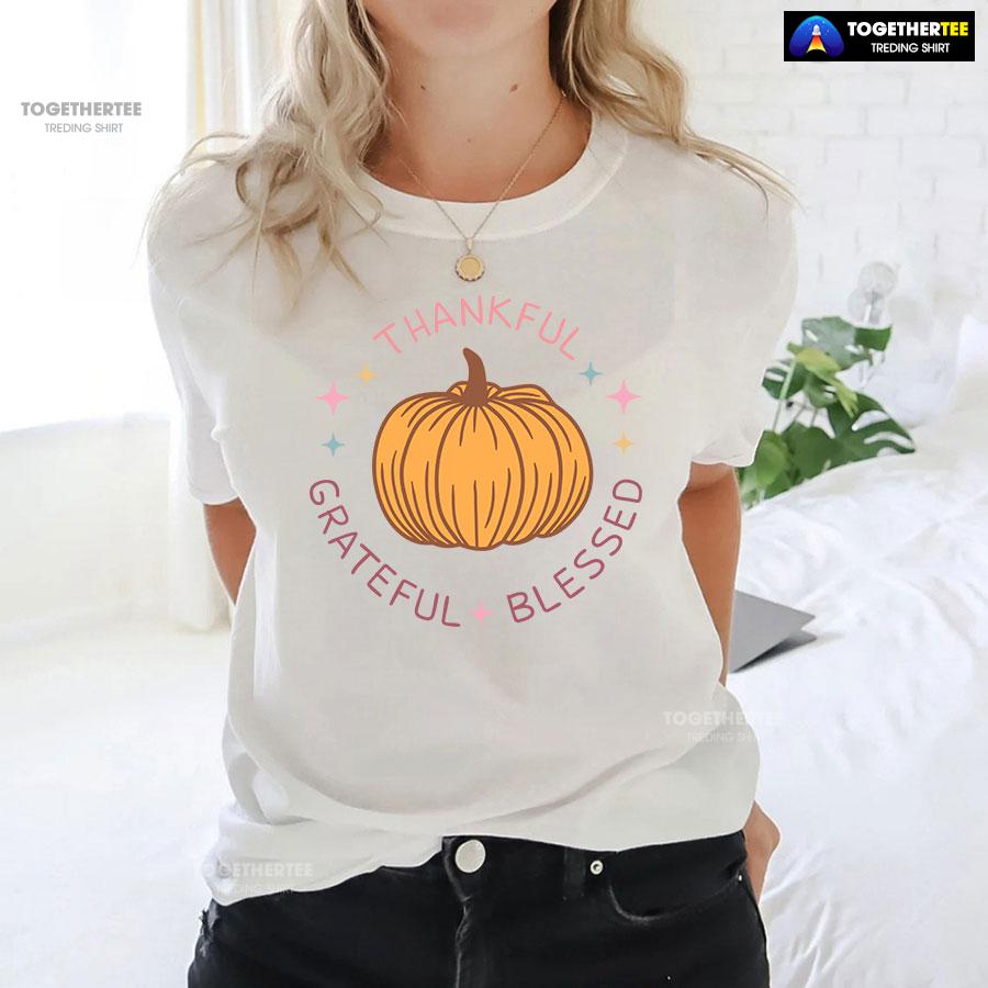 Thankful Grateful Blessed Pumpkin T-Shirt - Image 4