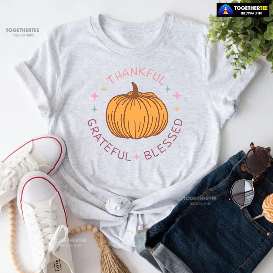 Thankful Grateful Blessed Pumpkin T-Shirt - Image 5