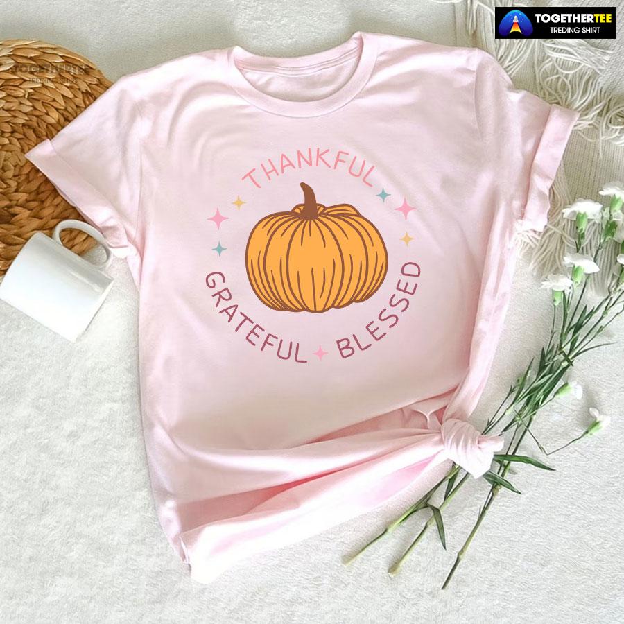 Thankful Grateful Blessed Pumpkin T-Shirt - Image 6