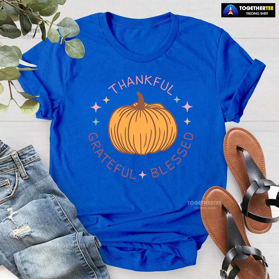 Thankful Grateful Blessed Pumpkin T-Shirt - Image 8