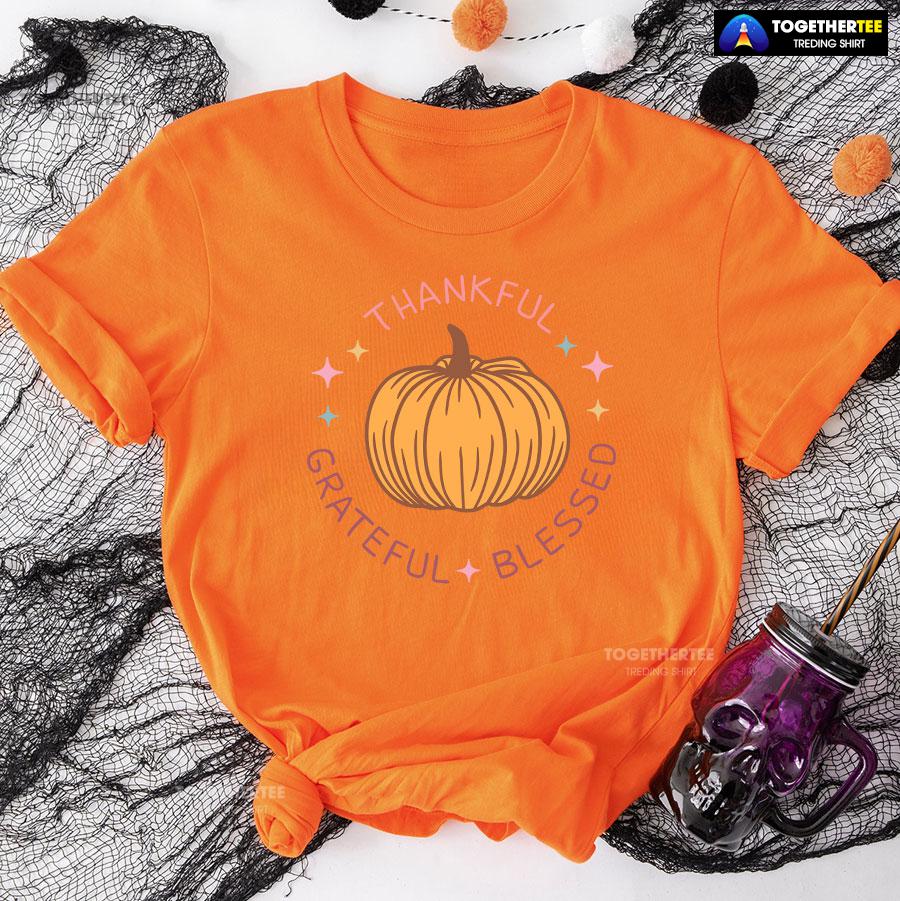 Thankful Grateful Blessed Pumpkin T-Shirt - Image 10