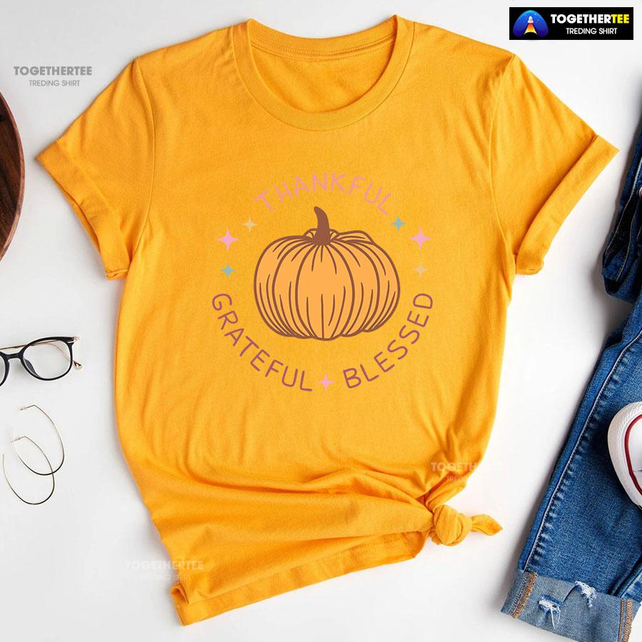Thankful Grateful Blessed Pumpkin T-Shirt - Image 11