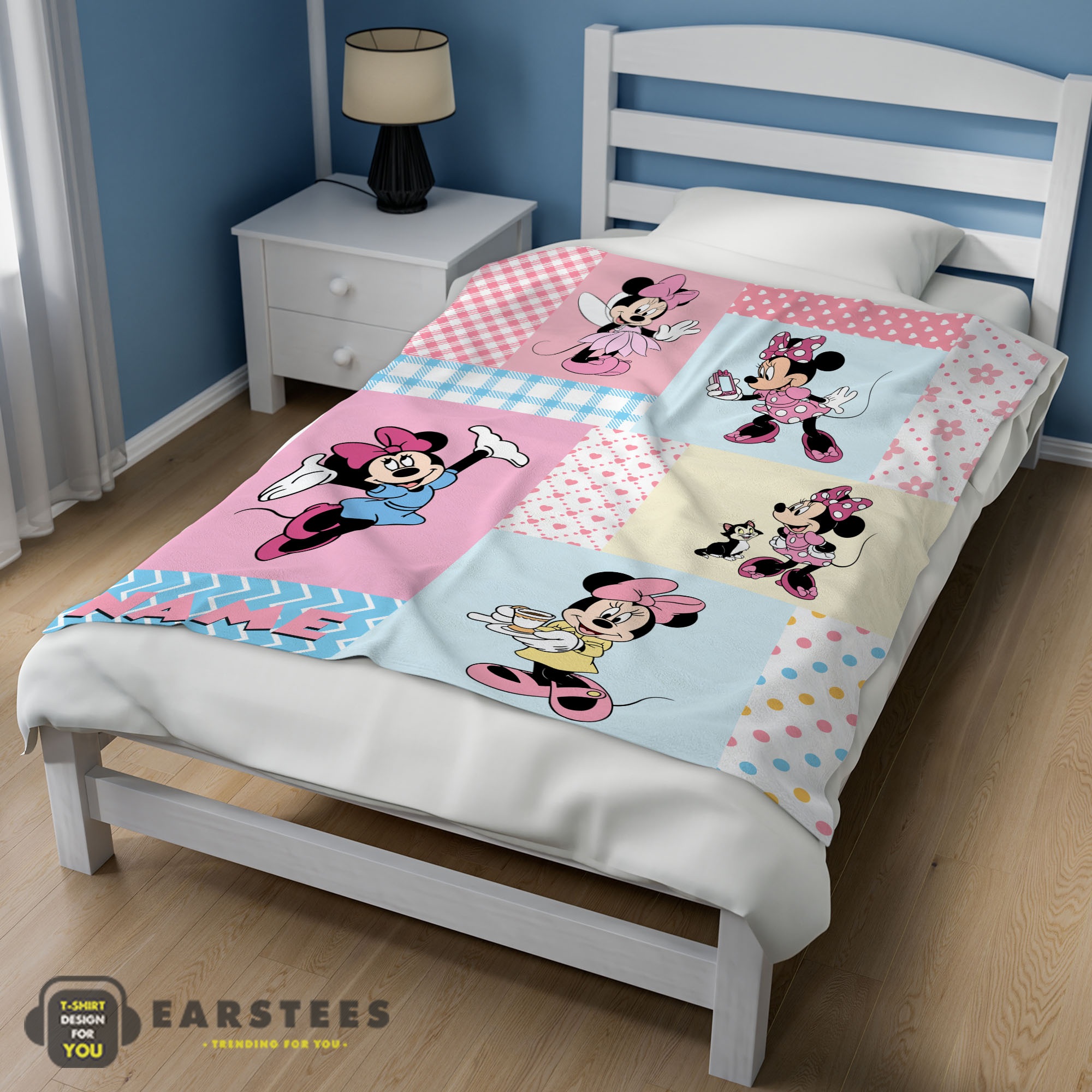 Good Disney Minnie Mouse Patchwork Pattern Blanket Fleece Customized Blanket - Image 3
