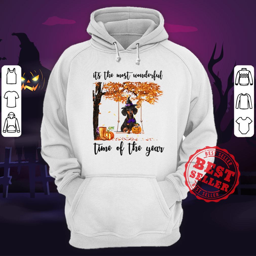 Halloween Witch Dachshund Its The Most Wonderful Time Of The Year Leaves Tree Shirt - Image 3
