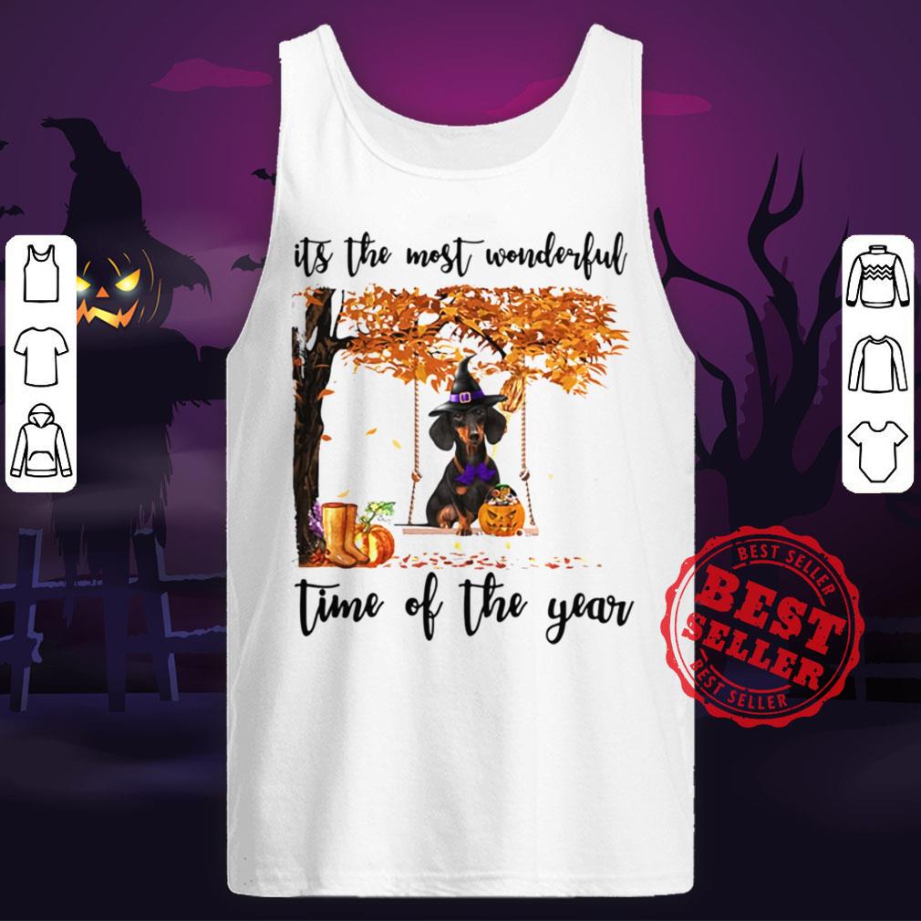 Halloween Witch Dachshund Its The Most Wonderful Time Of The Year Leaves Tree Shirt - Image 5
