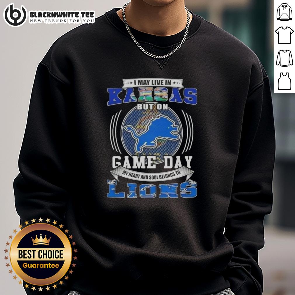 Good I May Live In Kansas But On Game Day Detroit Lions Football T-Shirt - Image 5