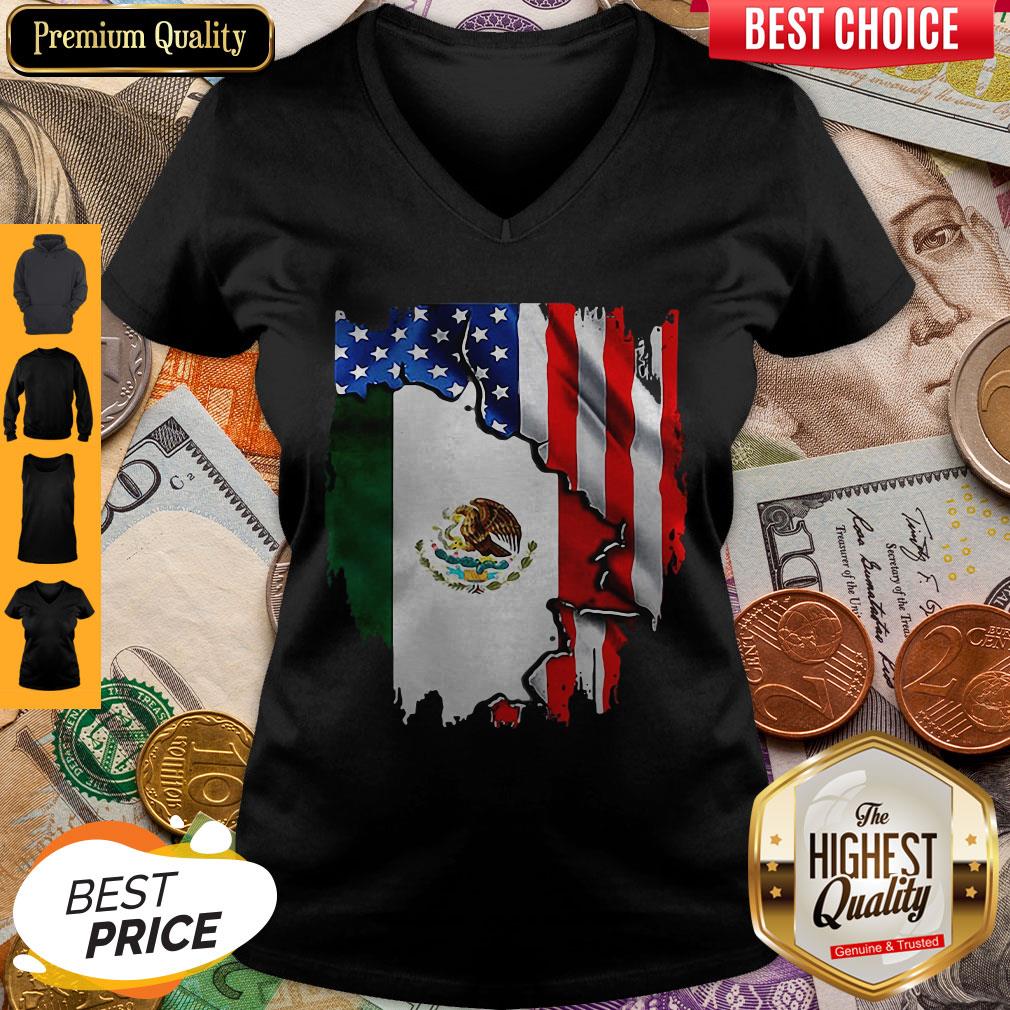Premium Coat Of Arms Of Mexico Inside American Flag Shirt - Image 5