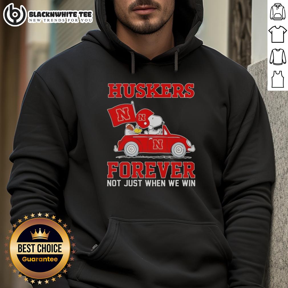 Official Snoopy And Woodstock Driving Car Nebraska Huskers T-Shirt - Image 2