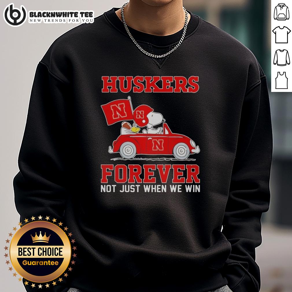 Official Snoopy And Woodstock Driving Car Nebraska Huskers T-Shirt - Image 5