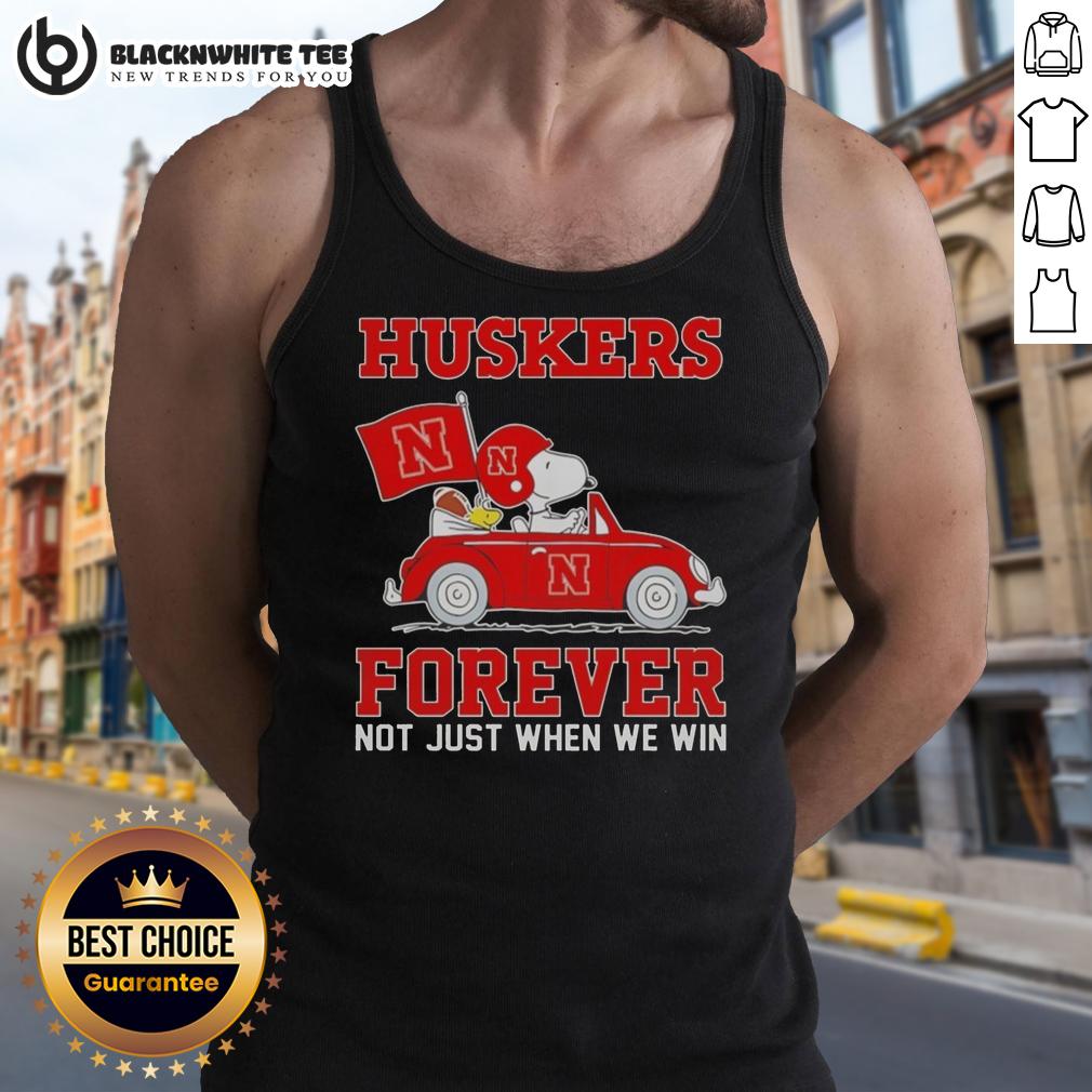 Official Snoopy And Woodstock Driving Car Nebraska Huskers T-Shirt - Image 4
