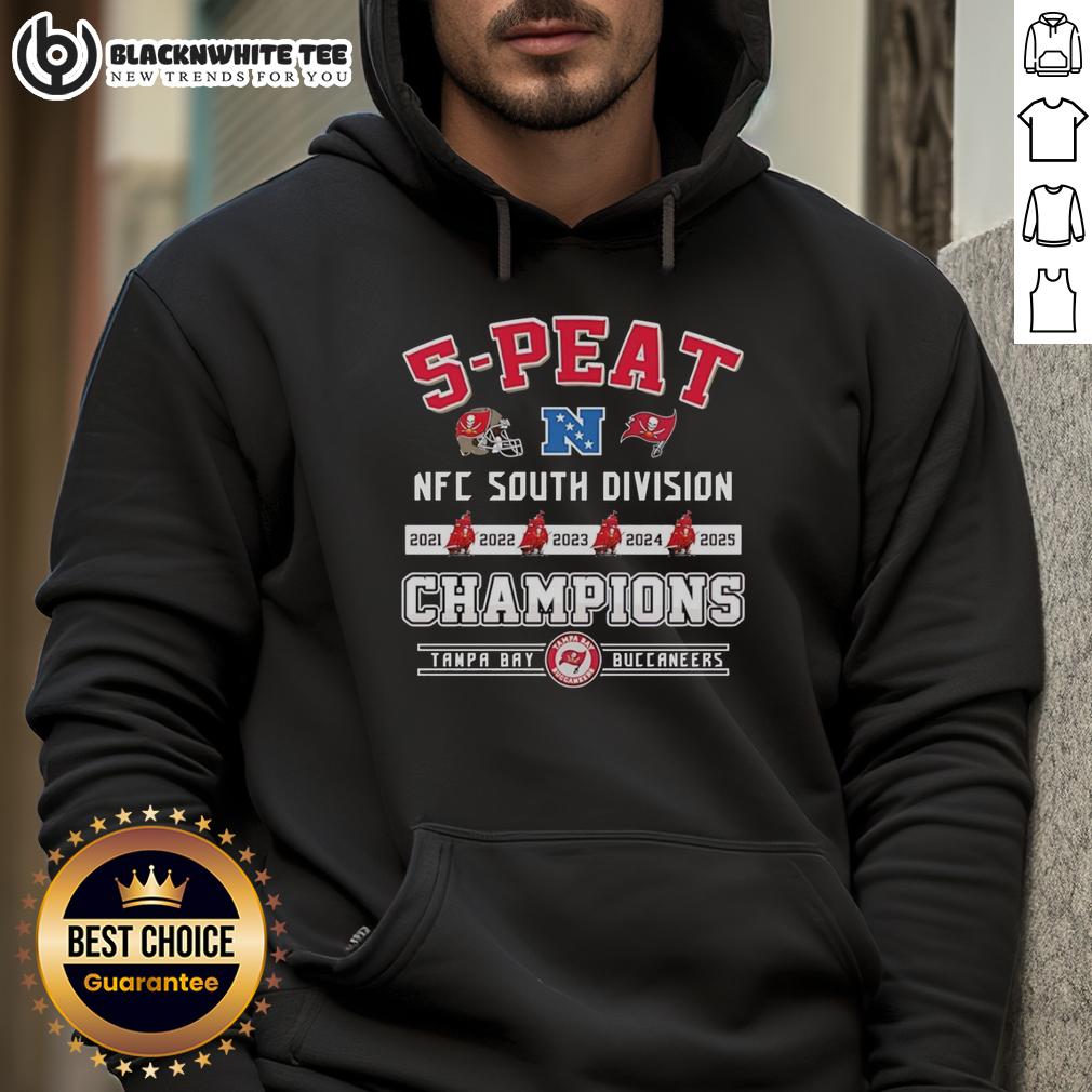 Official Tampa Bay Buccaneers 5 Peat Champions NFC South Division 2025 Back 2 Back T-Shirt - Image 2