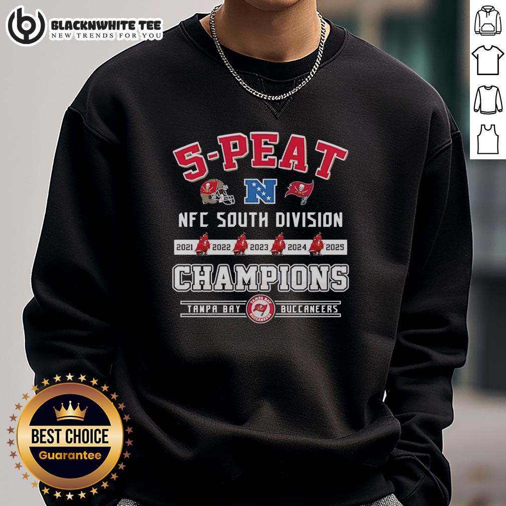Official Tampa Bay Buccaneers 5 Peat Champions NFC South Division 2025 Back 2 Back T-Shirt - Image 5