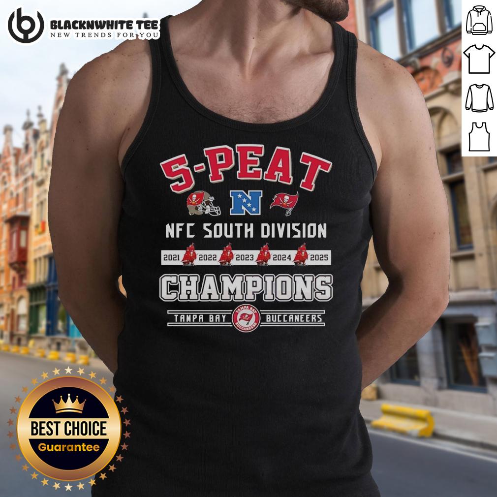 Official Tampa Bay Buccaneers 5 Peat Champions NFC South Division 2025 Back 2 Back T-Shirt - Image 4