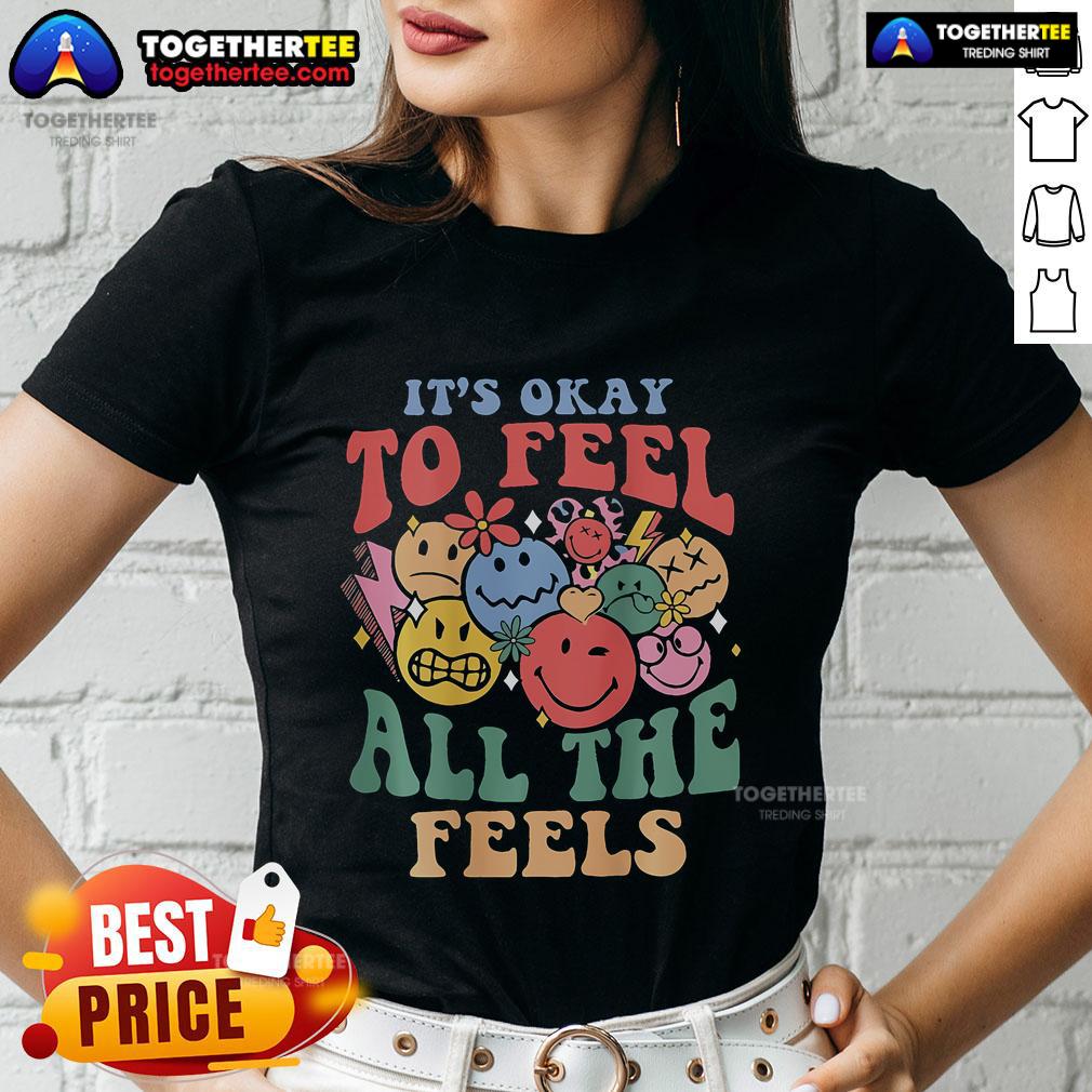 Top It's Okay To Feel All The Feels Mental Health Groovy T-Shirt - Image 3