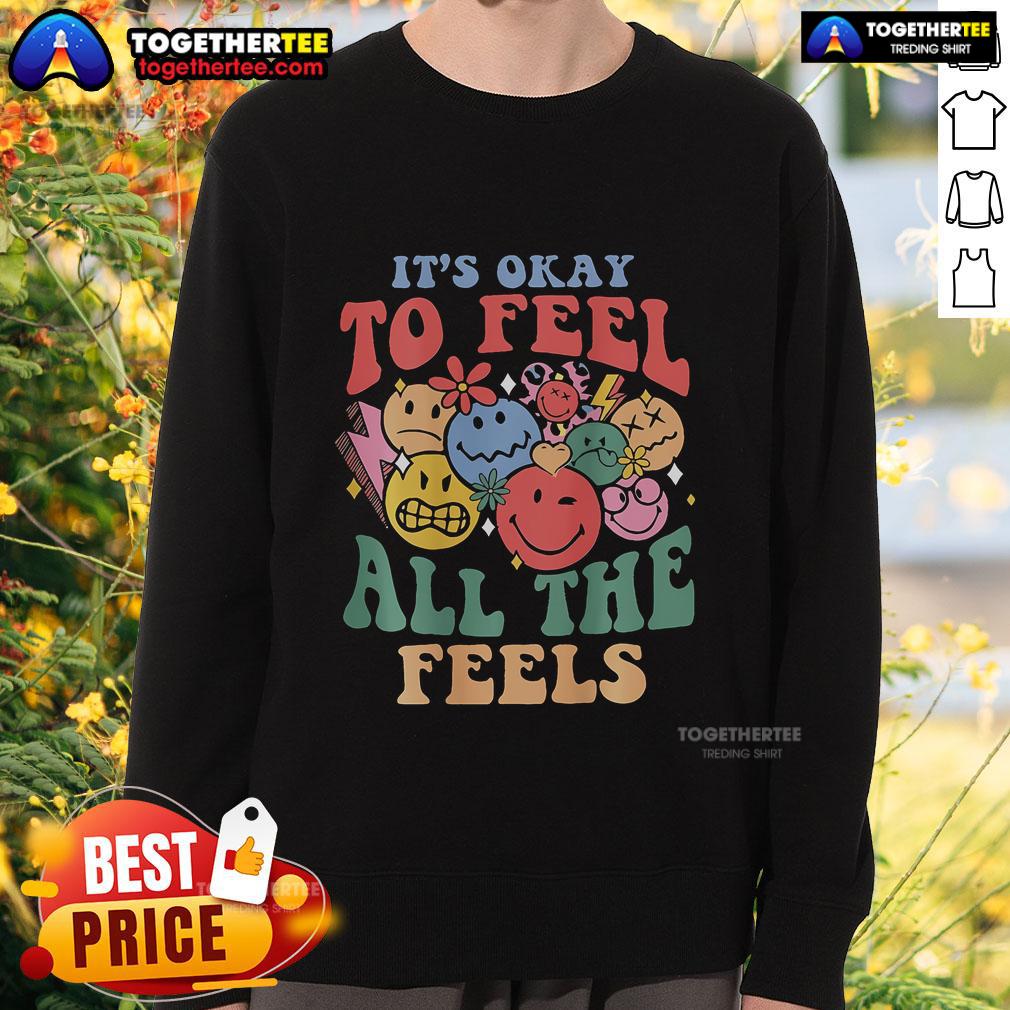 Top It's Okay To Feel All The Feels Mental Health Groovy T-Shirt - Image 5