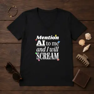 Alternative view of Premium Mention AI To Me And I Will Scream Anti Artificial Intelligence Protest Shirt