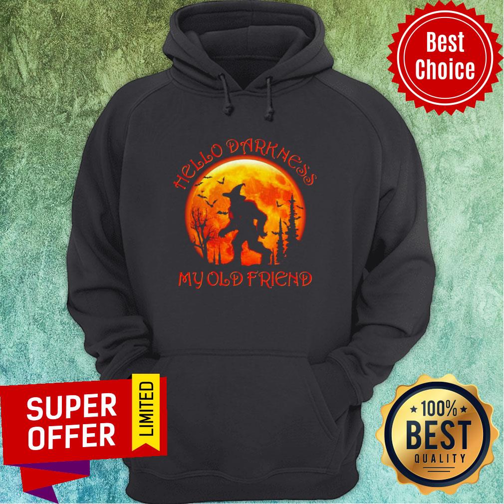 Top Bigfoot Witch Hello Darkness My Old Friend Halloween Shirt - Image 2