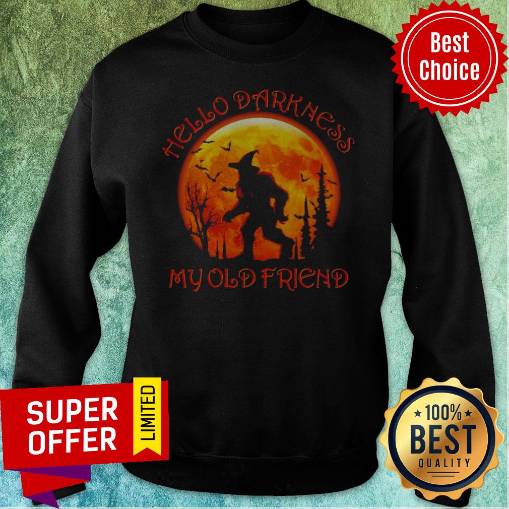 Top Bigfoot Witch Hello Darkness My Old Friend Halloween Shirt - Image 5