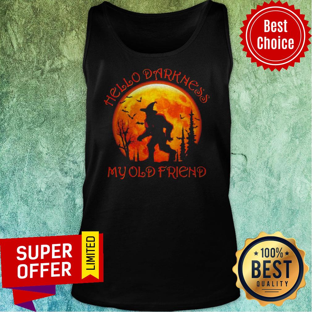 Top Bigfoot Witch Hello Darkness My Old Friend Halloween Shirt - Image 4