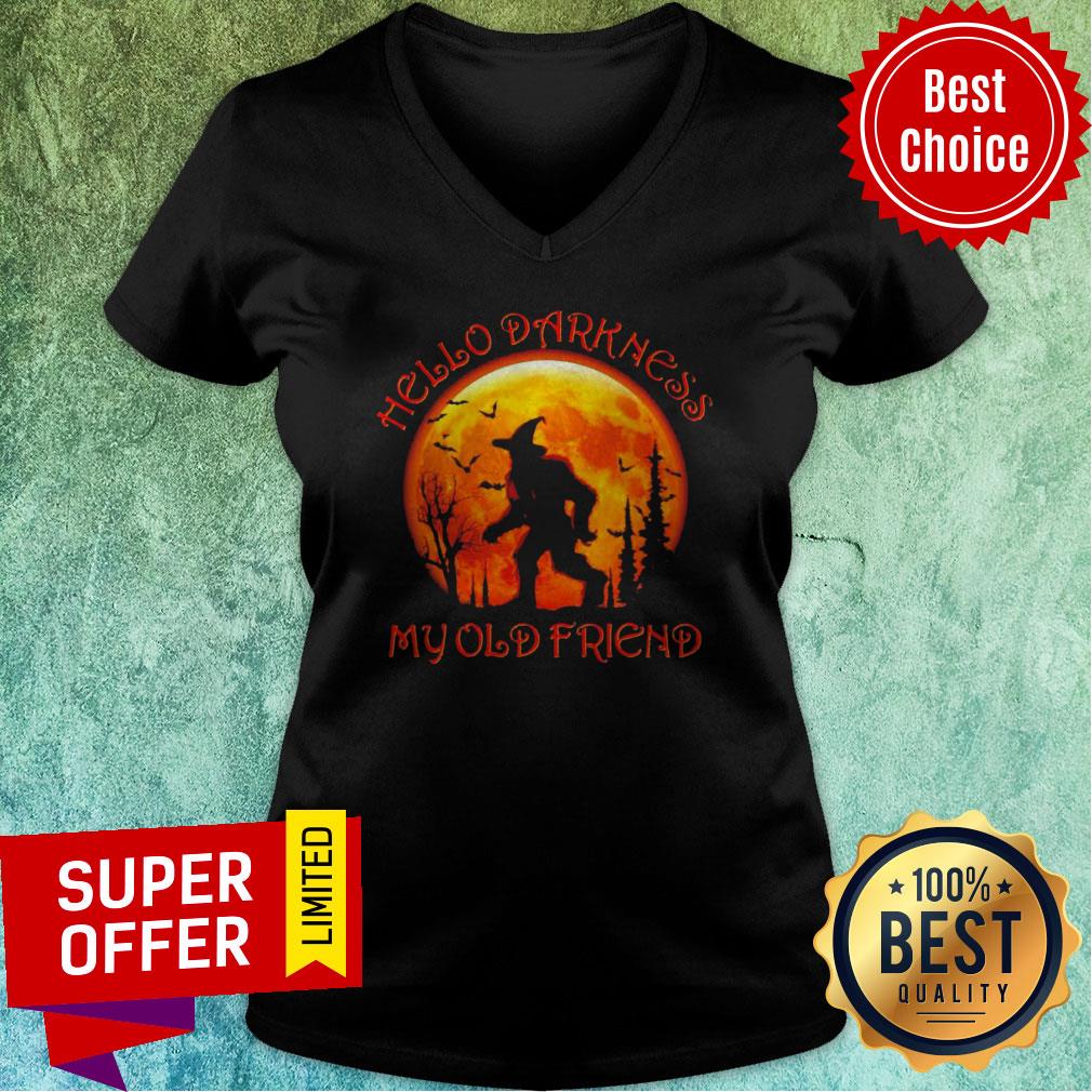 Top Bigfoot Witch Hello Darkness My Old Friend Halloween Shirt - Image 3