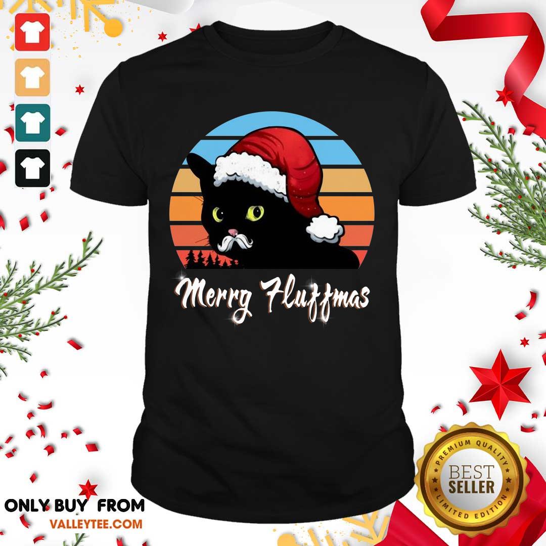 Luxury Santa Black Cat Merry Fluffmas Christmas Vintage Shirt
