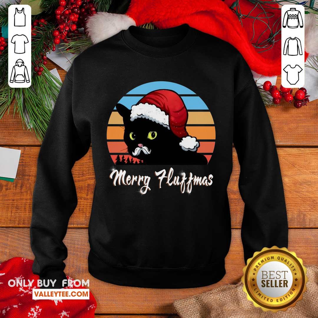 Luxury Santa Black Cat Merry Fluffmas Christmas Vintage Shirt - Image 2