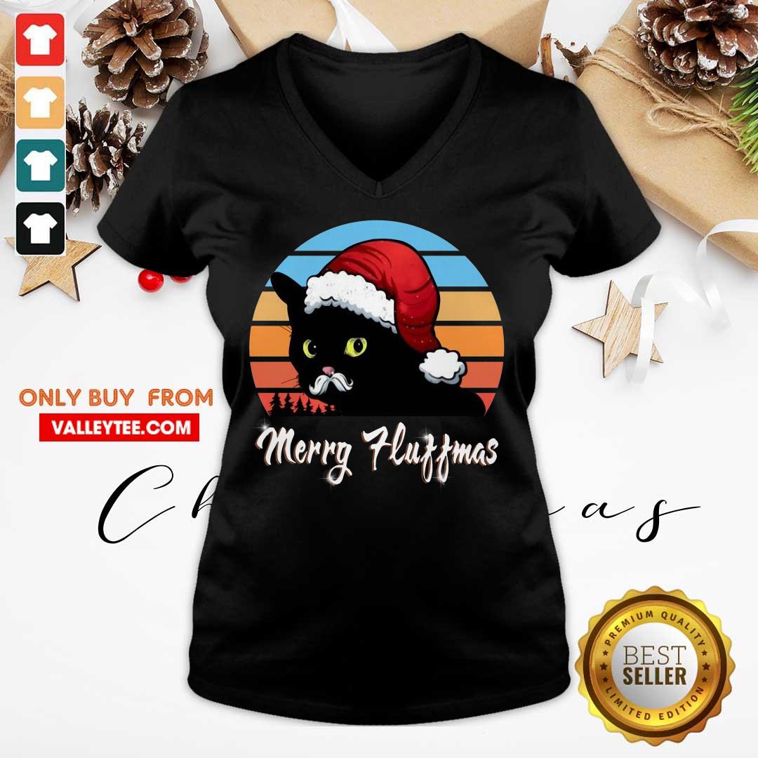 Luxury Santa Black Cat Merry Fluffmas Christmas Vintage Shirt - Image 4