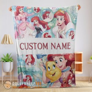 Happy Hot The Little Mermaid Blanket Ariel Princess Fleece Family Princess Customized Blanket