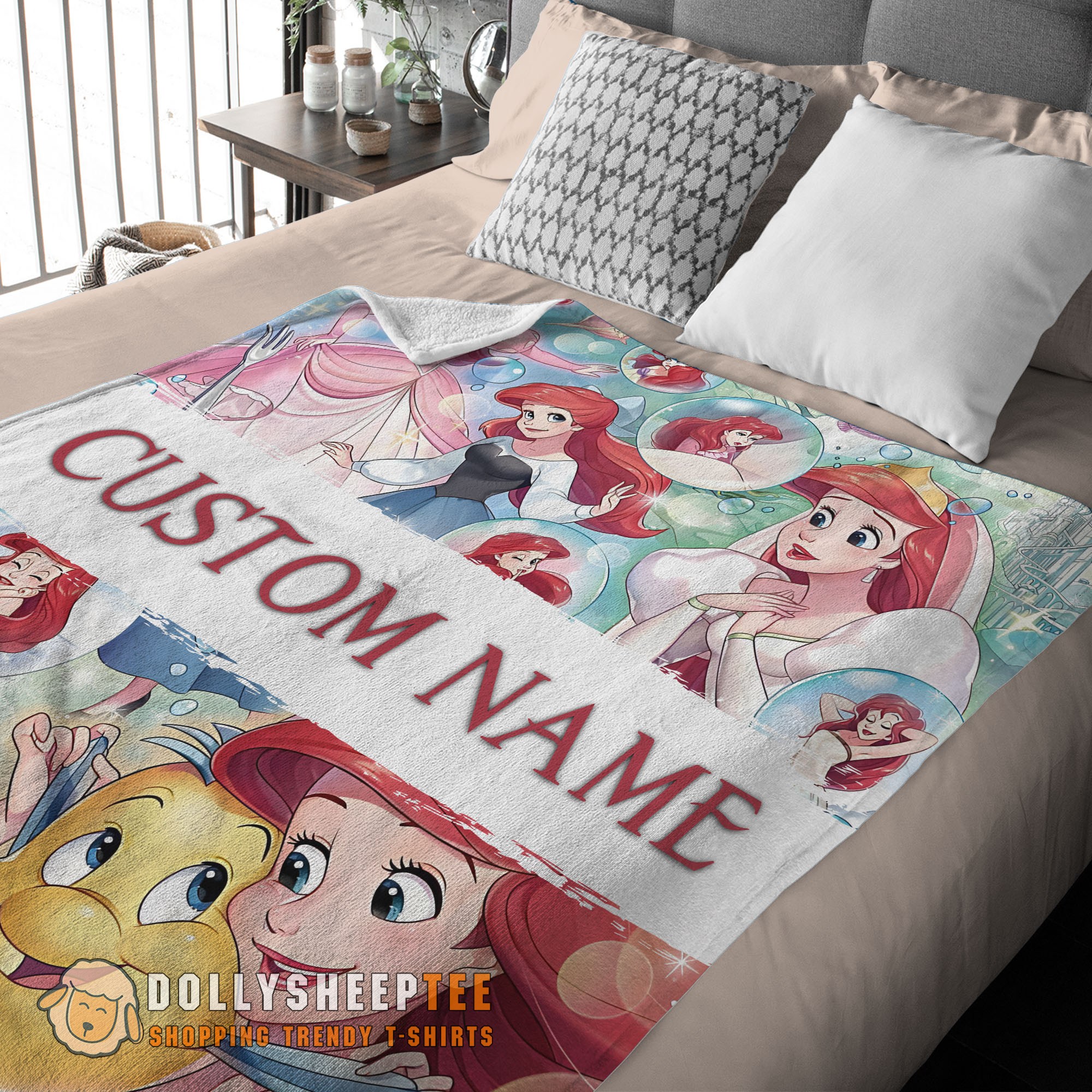 Happy Hot The Little Mermaid Blanket Ariel Princess Fleece Family Princess Customized Blanket - Image 3