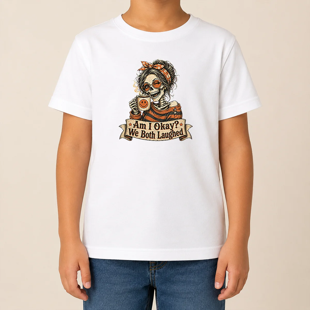 Original Vintage Funny Halloween Skeleton Girl Coffee Shirt - Image 9
