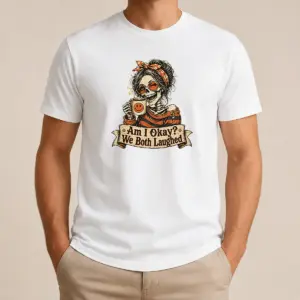 Original Vintage Funny Halloween Skeleton Girl Coffee Shirt