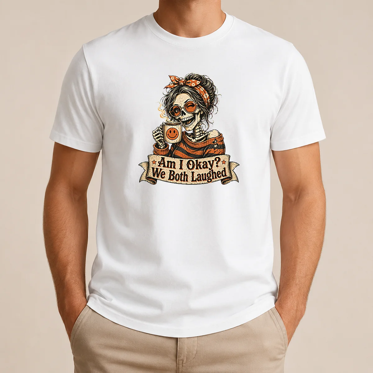 Original Vintage Funny Halloween Skeleton Girl Coffee Shirt