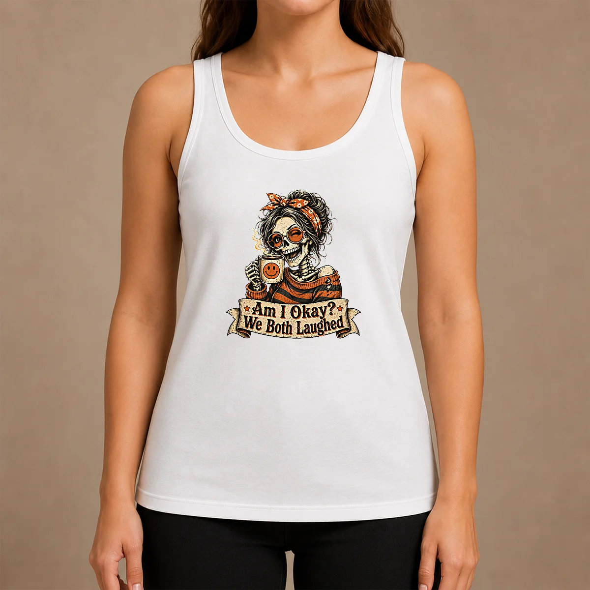 Original Vintage Funny Halloween Skeleton Girl Coffee Shirt - Image 3