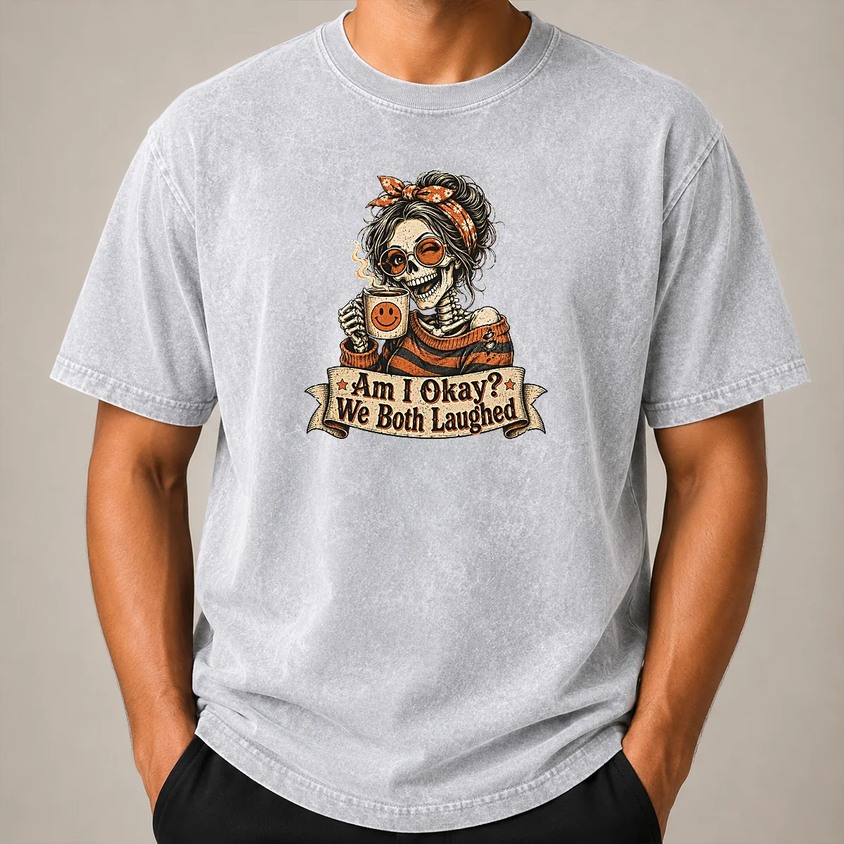 Original Vintage Funny Halloween Skeleton Girl Coffee Shirt - Image 8