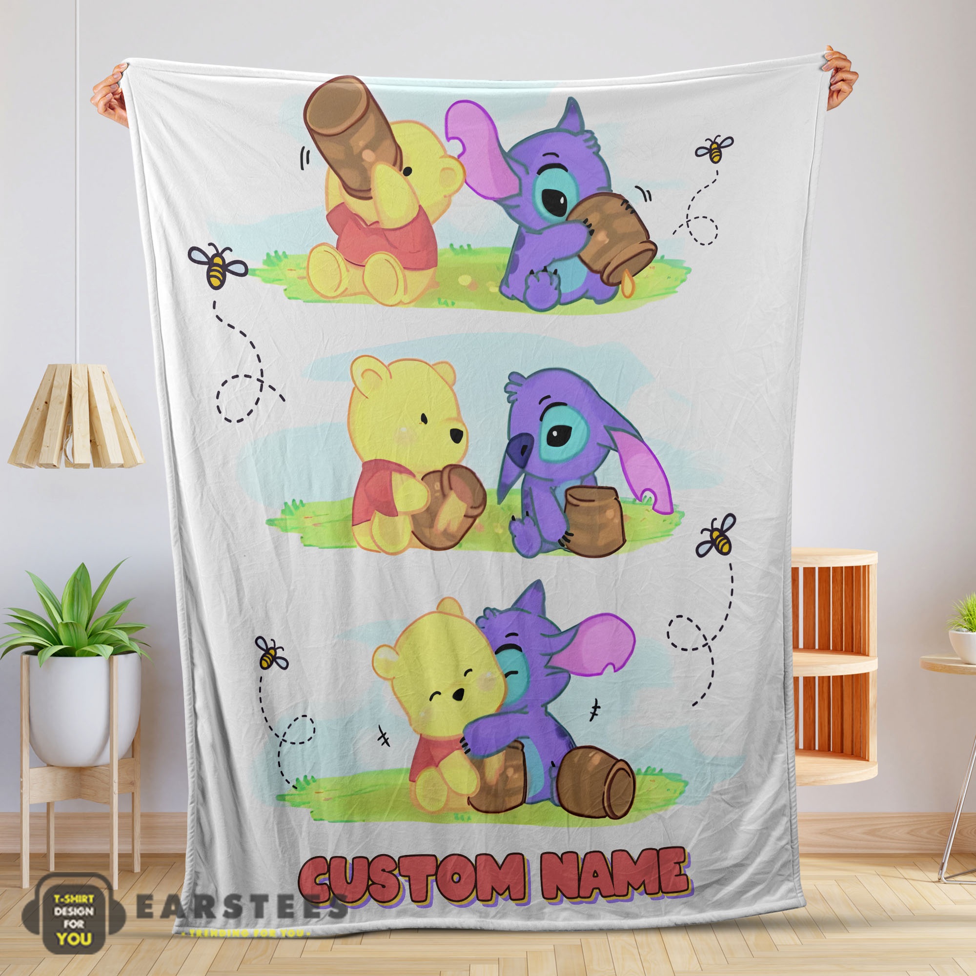 Good Disney Winnie The Pooh and Stitch Fleece Blanket – Customize Blanket
