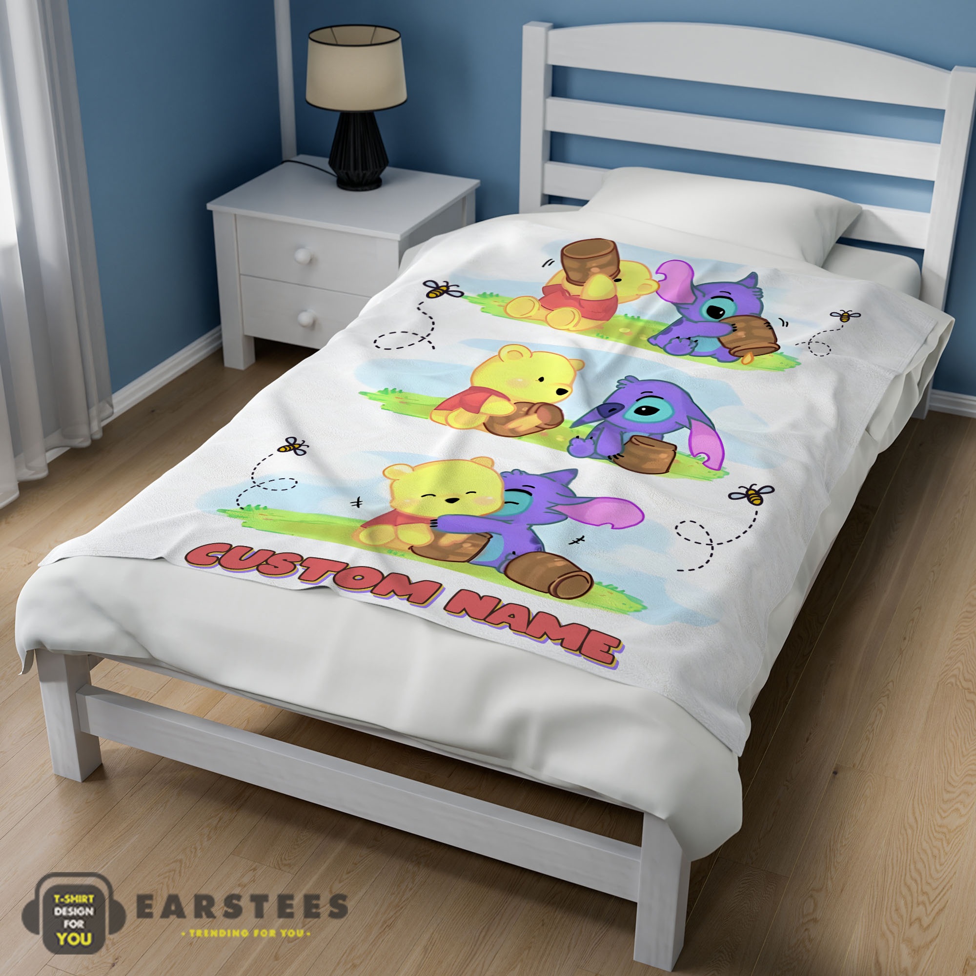 Good Disney Winnie The Pooh and Stitch Fleece Blanket – Customize Blanket - Image 3