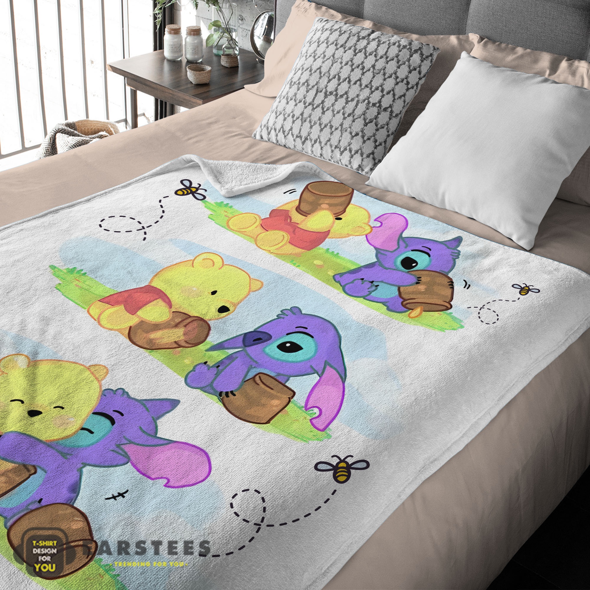 Good Disney Winnie The Pooh and Stitch Fleece Blanket – Customize Blanket - Image 2