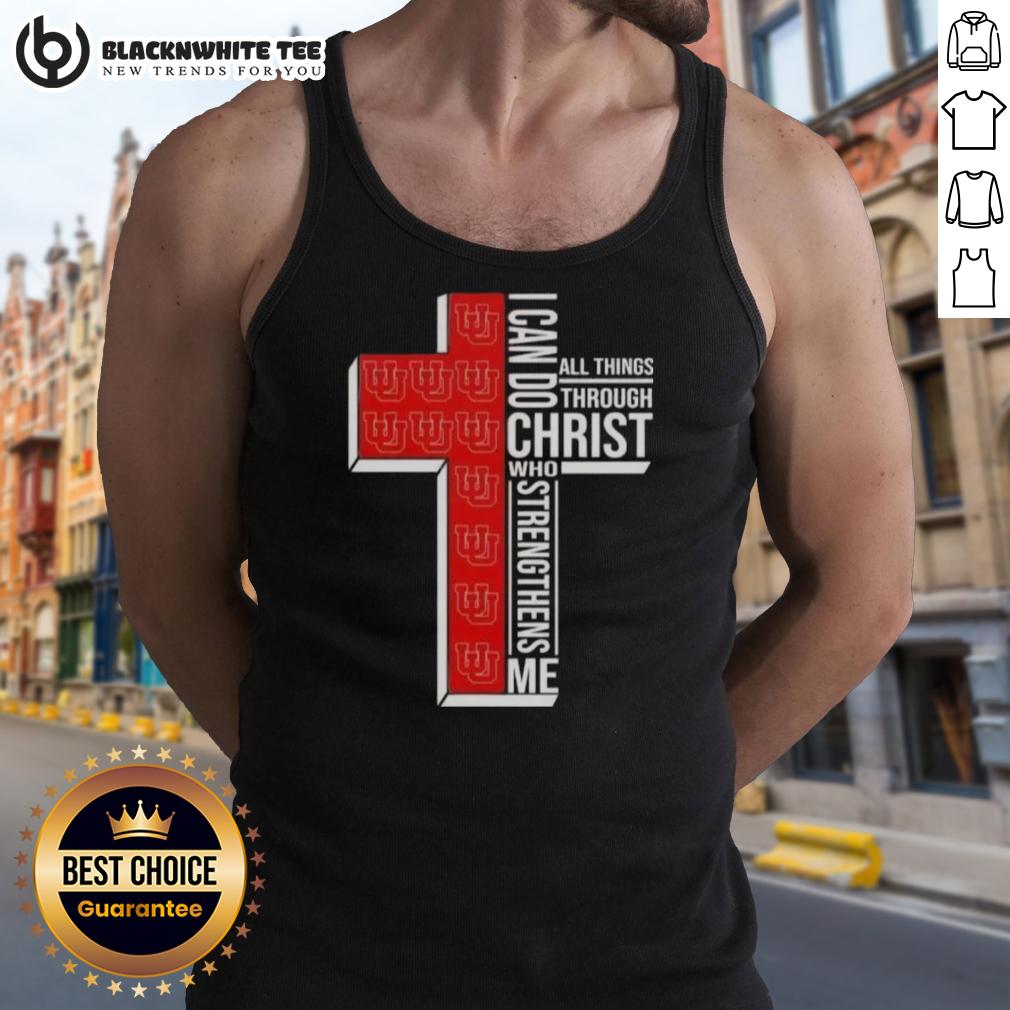 Happy I Can Do All Things Through Christ Who Strengthens Me Utah Utes Football Cross T-Shirt - Image 4