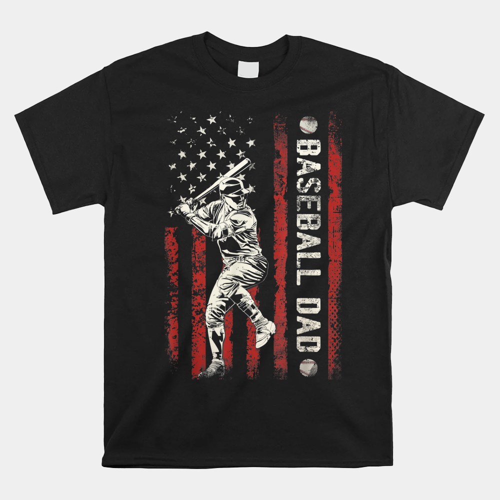 Baseball Dad Flag Gifts Dad Men Baseball Fathers Day Shirt - Image 3